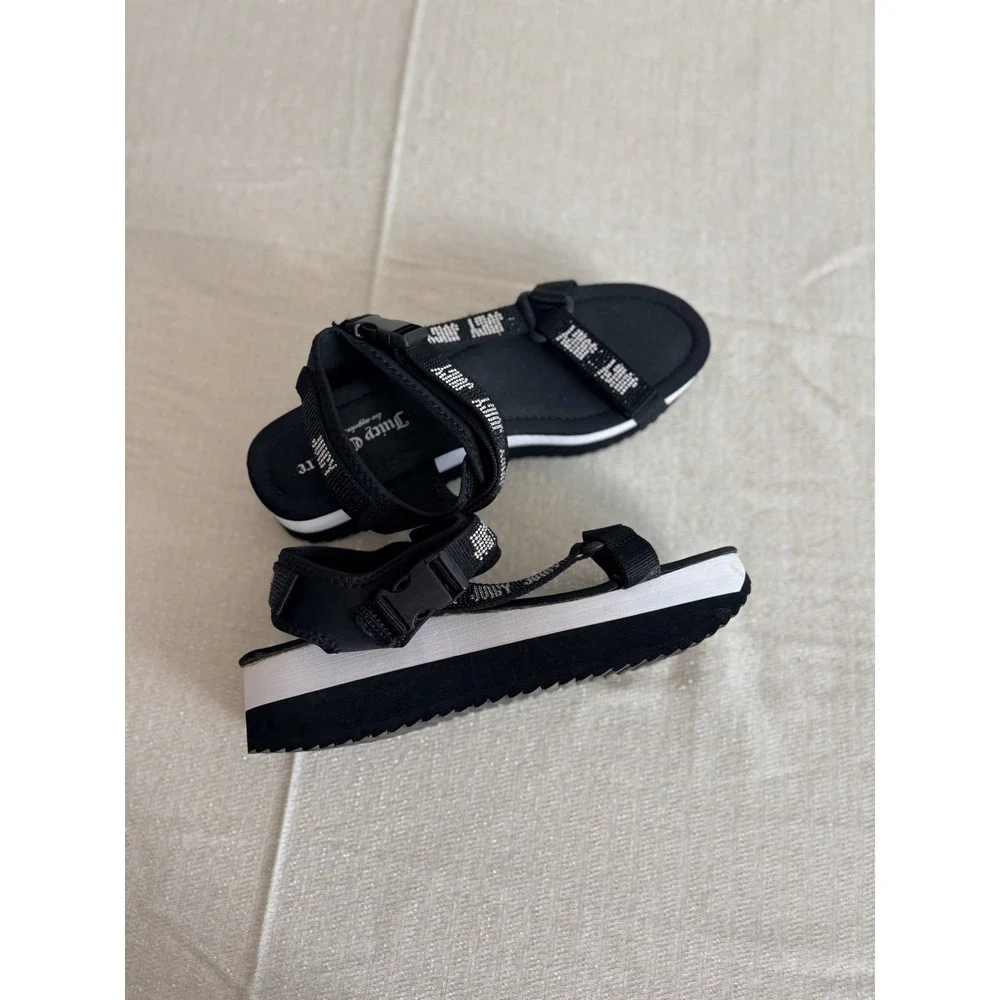 Juicy Couture Black Rhinestone Logo Platform Sporty Sandals Women's‎ Size 10